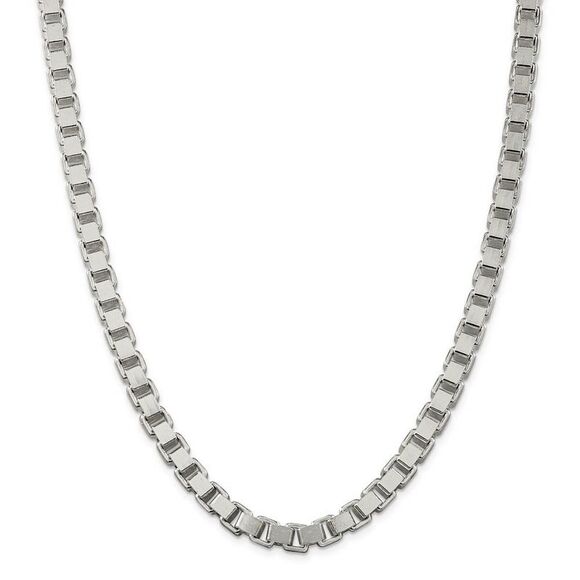 Men's 7mm, Sterling Silver, Solid Box Chain Necklace, 18 Inch